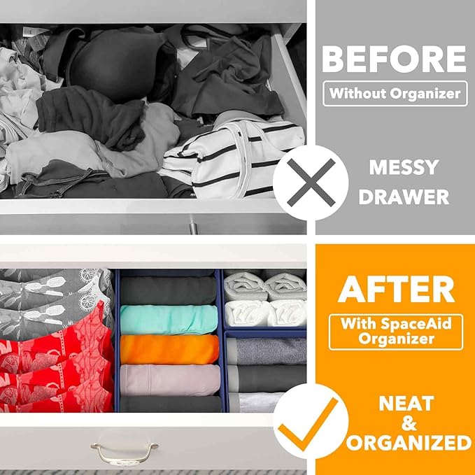 SpaceAid Drawer Organizer for Clothes, 12 Pack Dresser Drawer Organizer Bins, Closet Organizers and Storage Dividers for Clothing, Underwears, Socks (Blue)