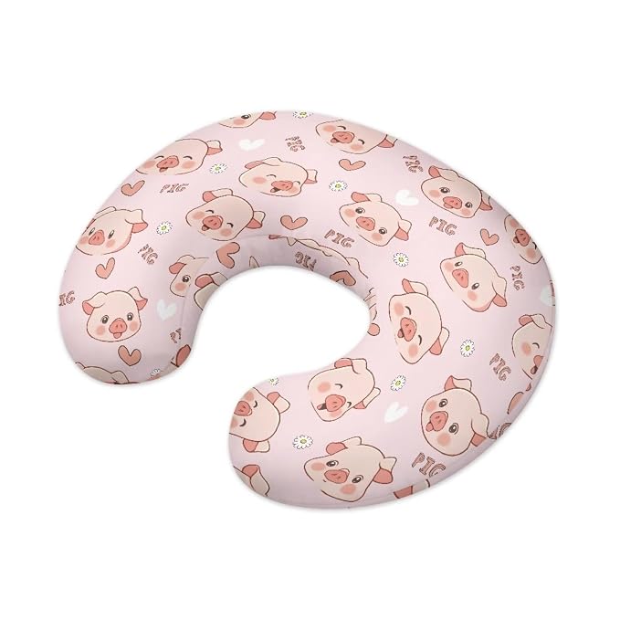 Cute Pigs Breastfeeding Pillow Cover Boys Girls Soft Breathable Nursing Pillow Cover with Hidden Zipper Infant Feeding Cushion Cover Case for Nursery Room Sofa Decor