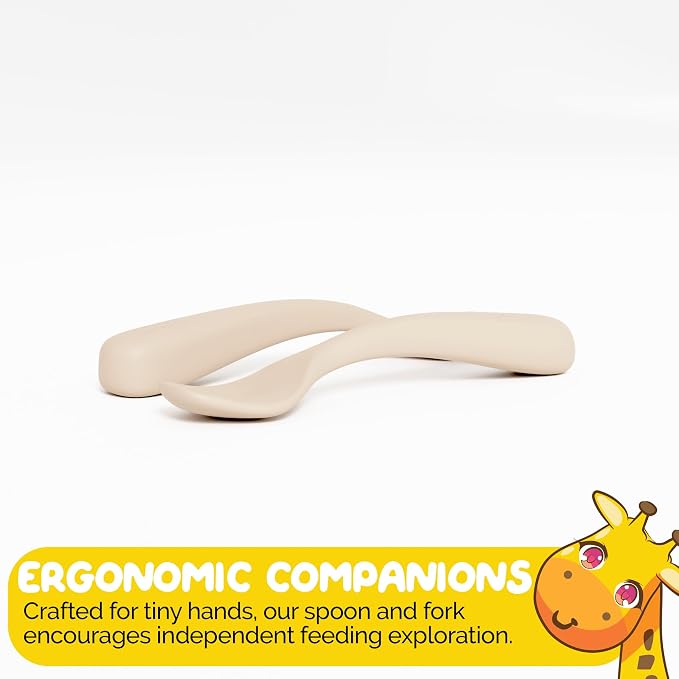 Silicone Baby Feeding Set with Sectioned Baby Plates with Suction and Baby Eating Utensils sets with Toddler forks and spoons - (3 Piece Set) Baby Led Weaning Supplies