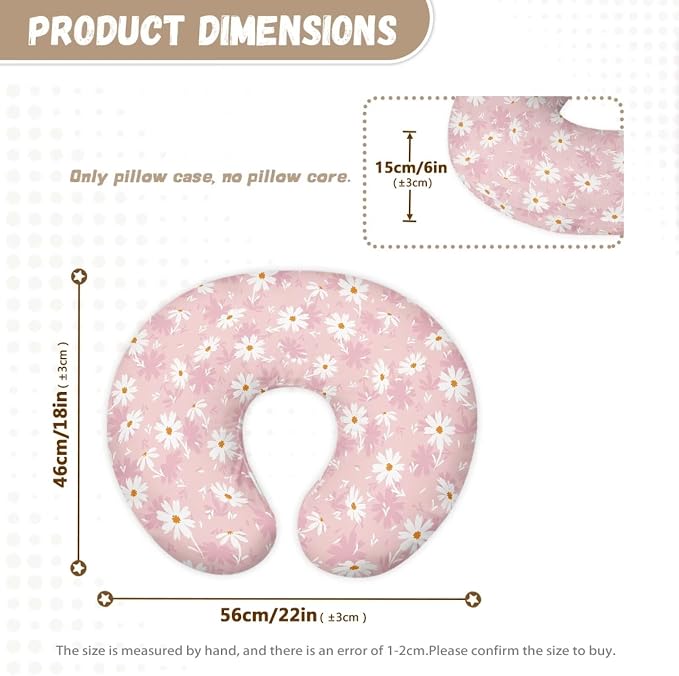 Nursing Pillow Cover, Soft Removable Cover for Breastfeeding Pillows, Crescent-Shaped Breastfeeding Pillow Case for 0-8 Months - Daisy