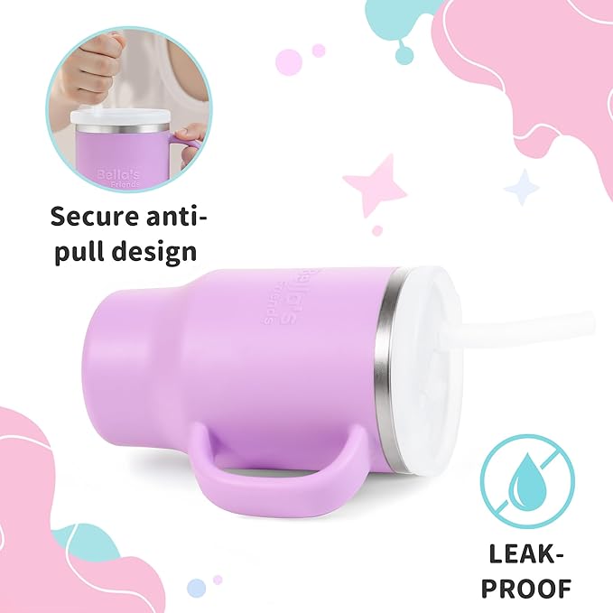Handy Mini Tumbler, 9 oz Sippy Cups for Toddlers 1-3, Stainless Interior, Leak‑Proof Toddler Cups, Birthday Gifts for 1 Year Old Girls Boys, Baby Girl Essentials, 2 Pack, Lilac Peony