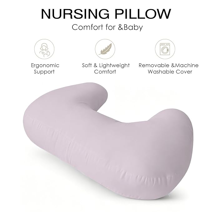 Plushii U-Shaped Nursing Pillow with Washable Cover,Blush | Ergonomic U-shaped breastfeeding support pillow for mom and baby, featuring a soft, breathable and washable cover