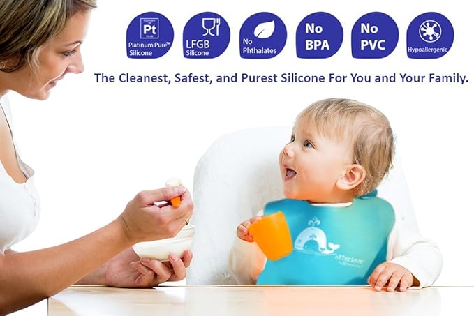 otterlove Silicone Bib ??100% Pure Platinum LFGB Baby Bibs ??No Fillers ??BPA and Phthalate Free (2 Bib Pack Blue Whales & Green Otters)