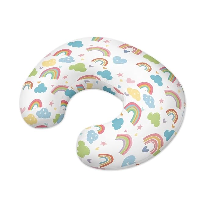 Rainbow Cloud Breast Feeding Pillow Covers, Ultra Soft Comfortable Slipcovers Stretchy Removable Cover for Breastfeeding Pillows for Baby Girl and Boy