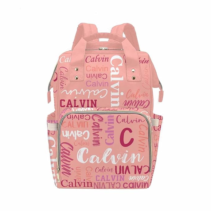 InterestPrint Personalized Mommy Nappy Bag with Name, Custom Pink Funny Font Diaper Bags Customized Nursing Bag Fashion Fashion Shoulder Bag Casual Daypack Bag for Travel Outside