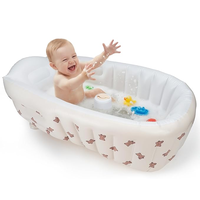 UNEEDE Inflatable Bathtub for Toddlers, Portable Baby Tub with Built-in Air Pump, Anti-Slip Design with Big Drain, Perfect for 0-6 Months Newborn and up, Ideal for Home Travel & Beach
