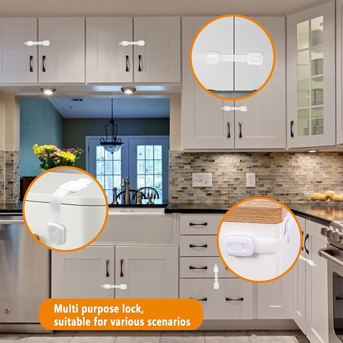 Cabinet Locks (6 Pack) Self Adhesive Drawer Latches for Home Furniture, Fridge & Cabinets, No Drilling Required