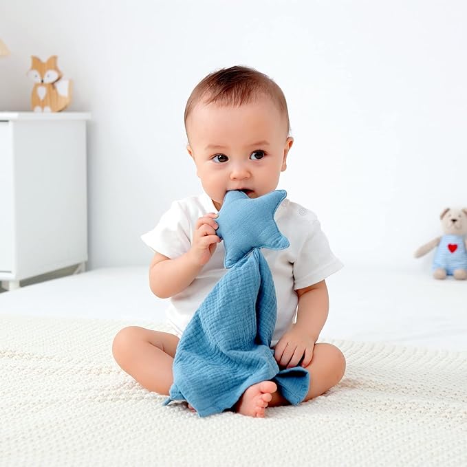 insular Baby Lovey Blanket for Boys and Girls, Organic Cotton Muslin Security Blanket for Babies, Soft Breathable Lovie Soothing Towel for Newborn and Infant, Star&Moon (Beige)