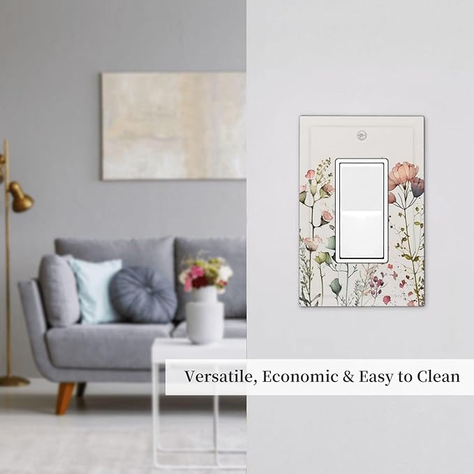 Beige Wild Flower Floral Blossom 1 Gang Decorator Light Switch Cover Single GFCI/Rocker Outlet Switch Wall Plate for Dimmer,USB Outlet Mid Size