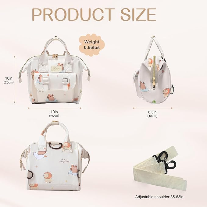 Small Diaper Bag Crossbody, Convertible 4 in 1 Compact Baby Bag for Mom, Mini Travel Mommy Tote w/Shoulder for Stroller,Toddler Daiper Backpack with Insulated Pockets (Off White Animal)