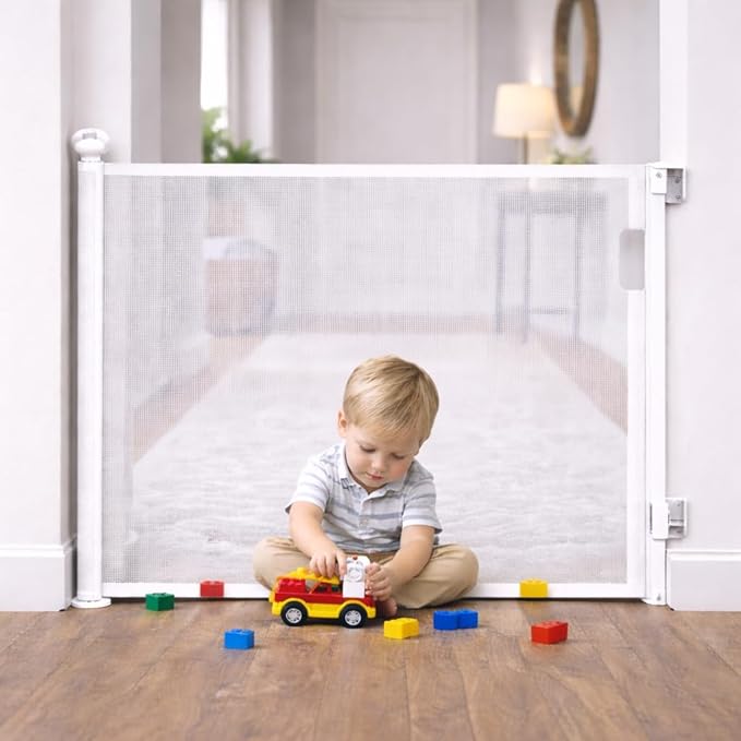 Retractable Baby Gate, Extra Wide Mesh Safety Gate for Babies and Pets, 33" Tall, for Stairs, Doorways and Hallways, Indoor & Outdoor