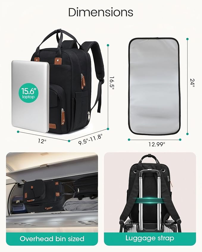 Qualyphant Extra Large Diaper Bag Backpack for Two Kids Twins - Expandable Baby Bag (26-36L), Dual Big Compartments - Includes Changing Pad & Stroller Straps, Unisex Black