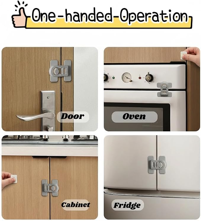 4 Pack Child Proof Cabinet Locks,Baby Proofing Locks for Cabinets, Oven, Freezer & More,Easy to Install, No Drill, Secure Adhesive (Grey)