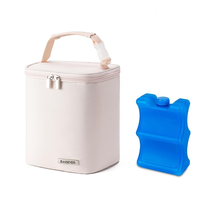 Breastmilk Cooler Bag with Ice Pack Fits 4 Baby Bottles Up to 9 Ounce, Baby Bottle Bag Great for Nursing Mom Daycare, Cream