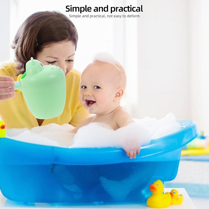 Bath Rinser and Shampoo Rinse Cup for Infants, Hippo Shape, Large Green Water Ladle with Eye Protection, Suitable for Newborns and Shower Bathing