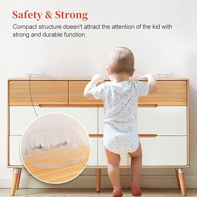 EUDEMON Baby Safety Anti-Tip Furniture Anchor Straps, Furniture Anti-Tip Wall Holder for Children&Pets, Childproof Anti-tip Furniture Wall Anchors, Easy to Install(Transparent,2 Pack)