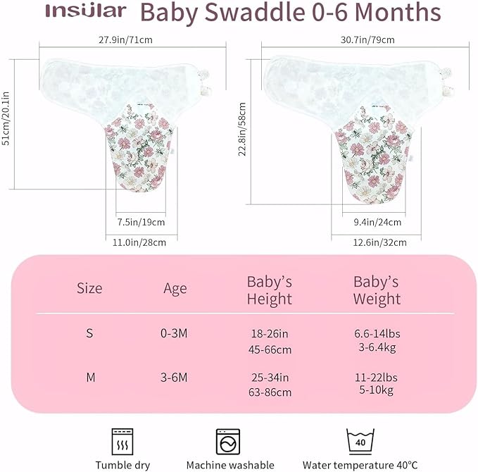 insular Baby Swaddle Wrap, Swaddle Blanket for Newborn and Infant, Adjustable Swaddling Set for Boy and Girl, Soft Cotton Baby Sleep Sack 3 Pack, Beige Swan, Small(0-3 Month)