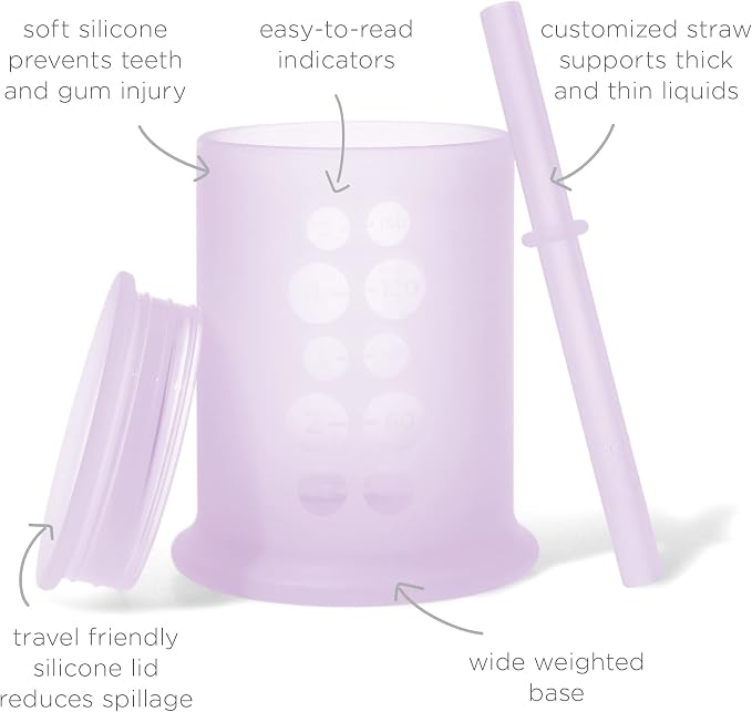 Olababy Silicone Training Cup with Straw Lid Bundle 5oz Coral + 5oz Lilac