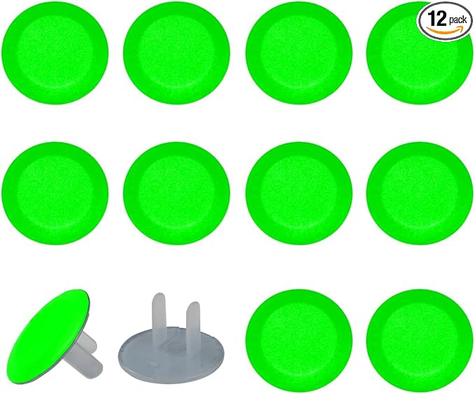 Pure Green Pattern 12 Packs Outlet Covers, Safety Electrical Outlet Plug Covers, Child Proof Socket Caps, 2-Prong Power Wall Plates