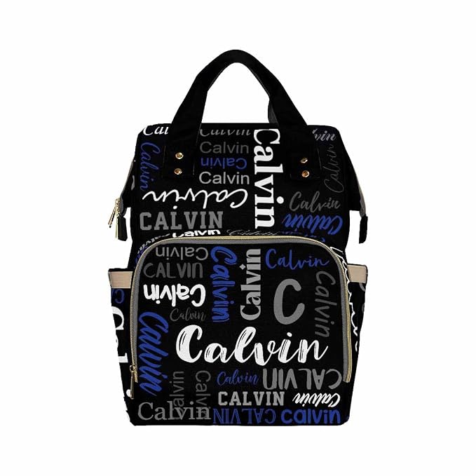 InterestPrint Custom Name Diaper Bag Customized Funny Font Black Mommy Nappy Bag Personalized Nursing Bags with Name Shoulders Bag Laptop Backpack Casual Daypack Travel Bag for Mom Mother Men