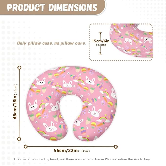 Lovely Rabbit Print Nursing Pillow Cover for Newborn Breastfeeding Pillow Case U-Shaped Nursing Slipcover Easter Gift for Mom Pregnancy Pillow Cover C Shape Cushion Cover with Zipper