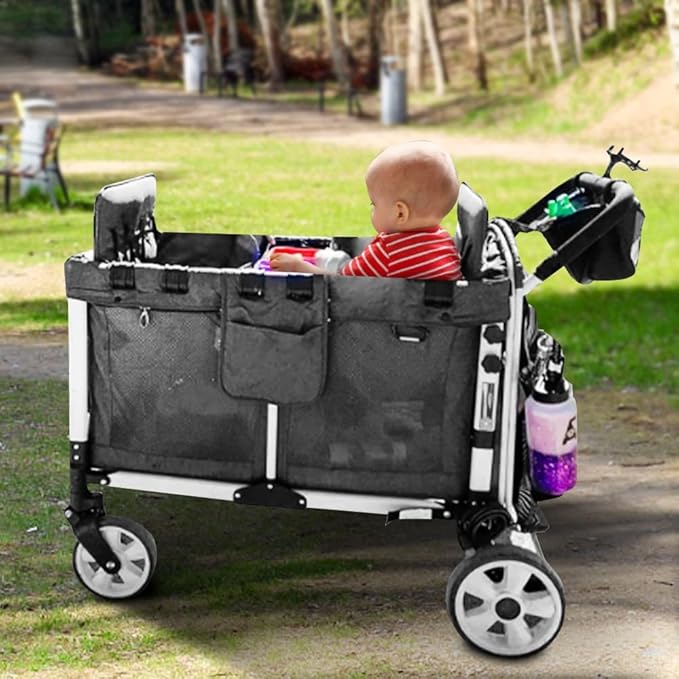 Stroller Snack Tray Compatible with Wonderfold Wagon, Thickened Waterproof Faux Leather Wagon Accessories, Comes with Cup Holder and Storage Net Bag Universal Stroller (（W2 Series Thickenedï¼?