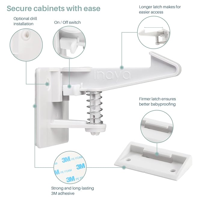 Inaya Complete 50pc Deluxe Baby Proofing Kit & Magnetic Cabinet Locks Baby Proofing (20 Locks & 2 Keys)