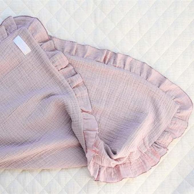 Newborn Baby Blanket, Toddler Blanket, 100% Cotton 4 Layers Soft Swaddling Receiving Blanket with Ruffle, Breathable and Lightweight Blanket, 34 x 26 inch