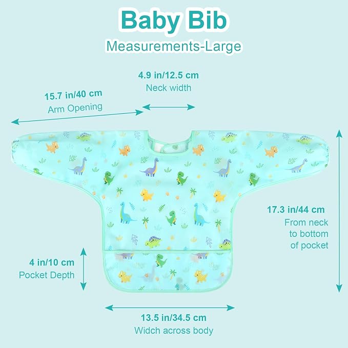 Accmor 3 Pack Long Sleeve Bibs, Baby Smock Waterproof Sleeved Bib Smock for Baby Toddler 6-36 Months