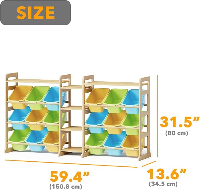SpaceAid Large Toy Storage Organizer with 6 Shelves and 18 Bins, Book Shelf Organizers Storage Bookshelf, Kids Bin Shelf Box Bookcase for Bedroom Playroom Organization Room Decor, Multi-Colored
