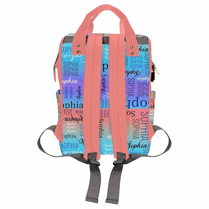 InterestPrint Custom Name Diaper Bag - Personalized Color Gradient Signature Nappy Backpack - Monogram Nursing Shoulders Laptop Daypack Travel for Women
