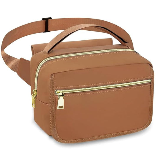 printe Small Diaper Bag with Portable Changing Pad, Crossbody Women Waist Bag with Wipes Pocket for Travel, Stroller Diaper Fanny Pack, Brown