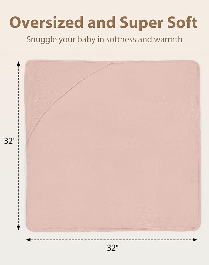 Hooded Baby Towels 2 Pack, Muslin Baby Bath Towels with Hood for Newborn Infant and Toddler, Soft Breathable & Absorbent, 32" x 32" (Fern - Leaf & Sage, Heavyweight)