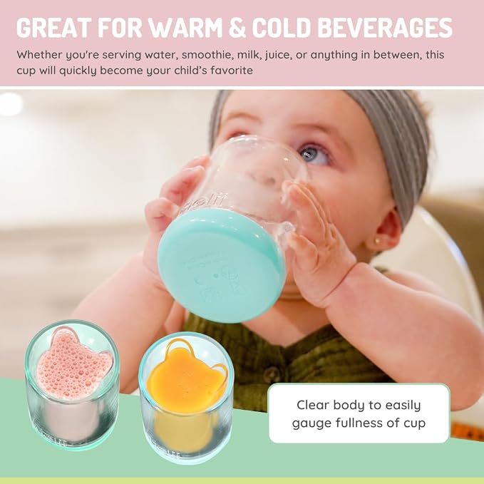 melii Double-Walled Bear Drinking Cup for Toddlers, Kids and Children (Blue + Mint 2 Pack)