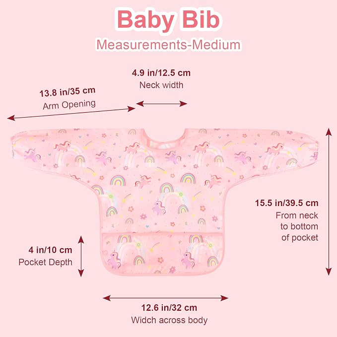 Accmor 4 Pack Long Sleeve Bibs, Baby Smock Waterproof Sleeved Bib Smock for Baby Toddler 6-36 Months