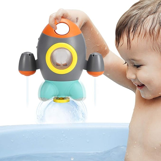 Elovien Baby Bath Toys, Space Rocket Shape Bathtub Toys for Toddlers, Spray Water Toys w/ Rotating Fountain, Bathroom Shower Toys for Infants Aged 18 Months 2 3 4 5 Years Old Kids Girls Boys