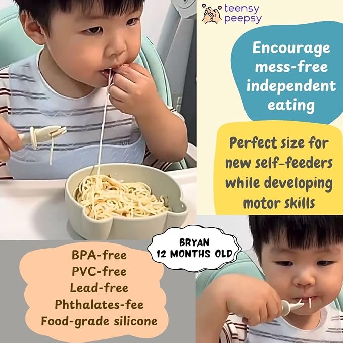 Silicone Bowl Suction with Spoon and Fork for Babies 6 months+ Suction Bowls for Baby Utensils 6-12M+ BLW Baby Essentials Newborn Essentials Must Haves (Aquamarine)