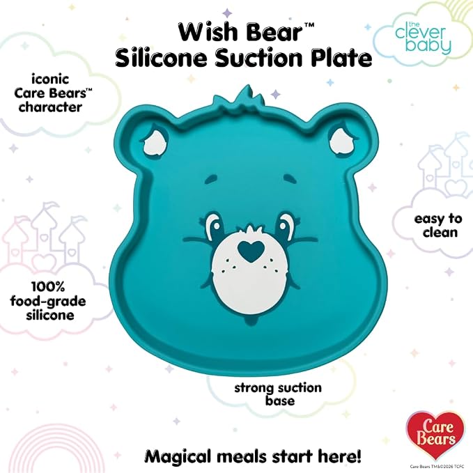 Care Bears Wish Bear Silicone Suction Plate BPA-Free Food-Grade Silicone Baby Plate | Strong Suction for Babies & Toddlers | Dishwasher Safe | Baby-Led Weaning