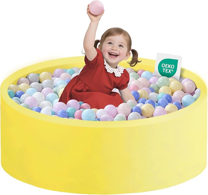 Zedachica Ball Pit for Toddlers 35.43''x11.81 Baby Ball Pits Soft Memory Foam Ball Pit Round Kids Play Ball Pool Ideal Gift for Girls and Boys (Yellow, NO Balls)