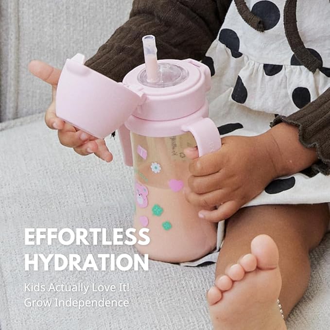 GROSMIMI x KNOTTED Flip Top Spill Proof Sippy Cup, PPSU, BPA Free, Stage 2 Straw for Toddlers (Sugar bear 10oz)