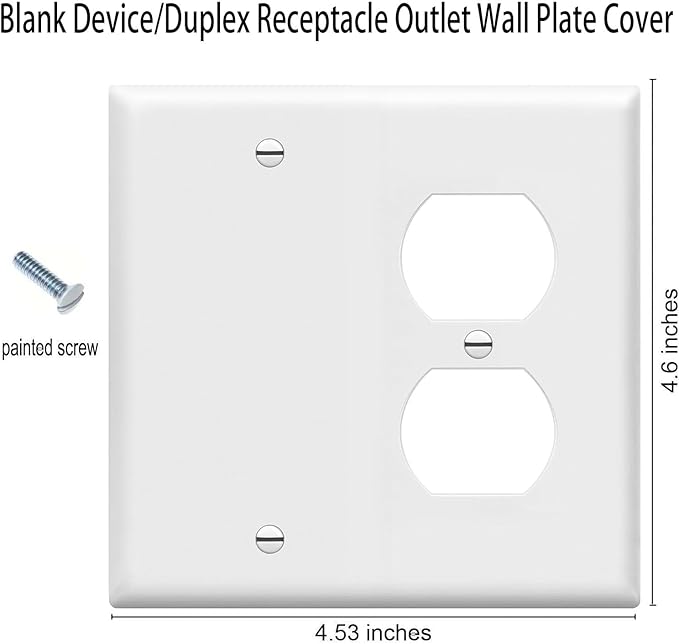 ZEFTV Duplex Receptacle Outlet/Blank Device Wall Plates 2-Gang Switch Electrical Cover Plate Unbreakable Thermoplastic Faceplate for Light Receptacle Outlet Switch, White (2 Pack)