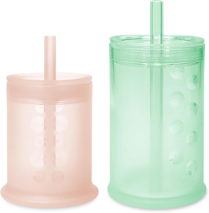 Olababy Silicone Training Cup with Straw Lid Bundle 5oz Coral + 9oz Mint