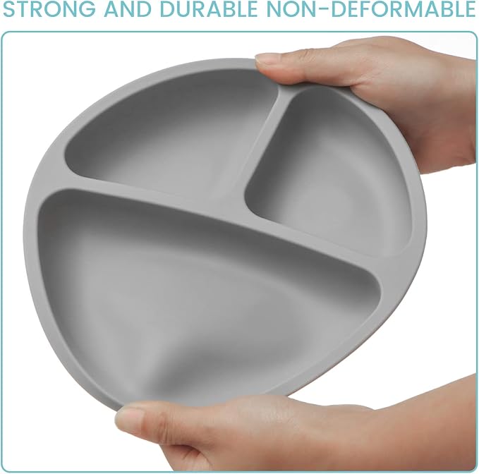 Silikong Silicone Suction Plate for Toddlers ??Divided Baby Plate for Self Feeding ??BLW Weaning Plate ??BPA Free, Dishwasher & Microwave Safe ??Baby Feeding Tray for Kids, Infants & Toddlers