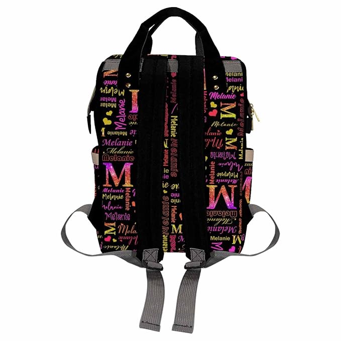 InterestPrint Personalized Monogram Mommy Diaper Bag - Customized Black Purple Glitter Gradient Name Nursing Casual Travel Daypack Shoulder Bag