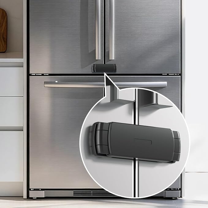 SAFELON 1 Pack Baby Safety French Fridge Door Lock, Childproof Double Door Refrigerator Lock, Cabinet Cupboard Lock for Toddlers & Babies, Easy to Install (Black)