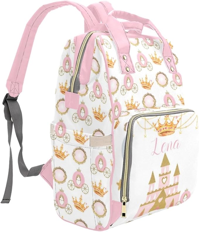 Custom Diaper Bag Backpack with Name Personalized Princess Crown Nappy Bag for Mommy Mother's Day Gift Customized Adjustable Shoulders Nursing Bag Daypack