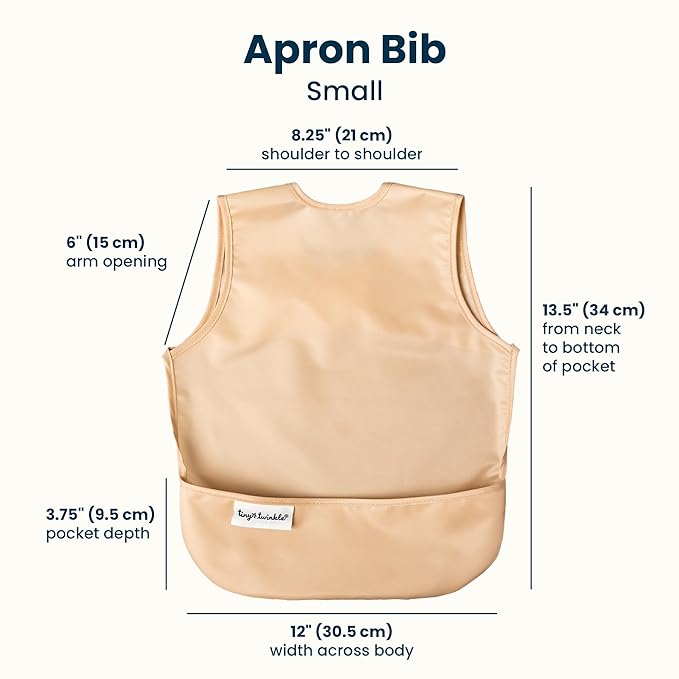 Tiny Twinkle Mess Proof Baby Bibs | 2 Pack Waterproof Toddler Bib for Eating | Baby Apron for Feeding, Machine Washable, Perfect Shower Gift (Sand Cinnamon, 6??4M)