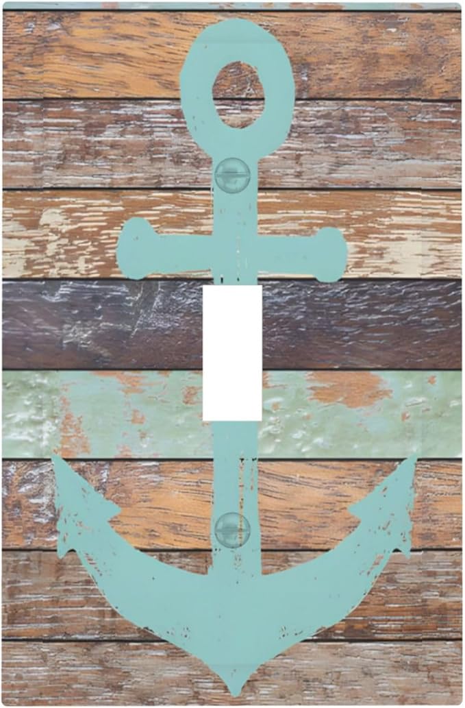 Timeworn Marine Weathered Wood Rustic Nautical Anchor Decorative Light Switch Cover 1 Gang Single Toggle Device Electrical Faceplate Switchplates Decorator Outlet Wall Plate for Farmhouse Home Decor