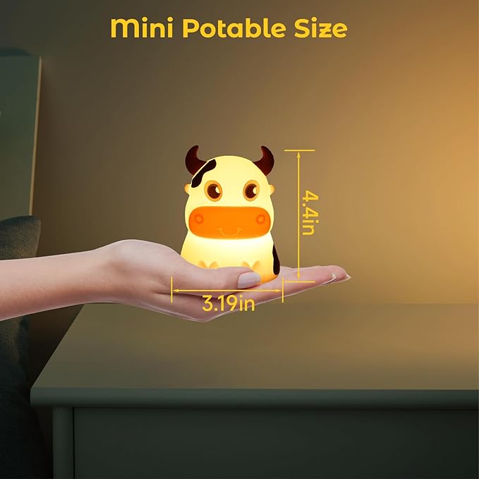 AVEKI Night Light for Kids, Portable Tap Control Nightlight Lamp, 7 Colors Mode, Silicone Cute Animal Cow LED Nursery Night Lamp Bedroom Decor for Baby Infant or Toddler (Cows-Battery Powered)