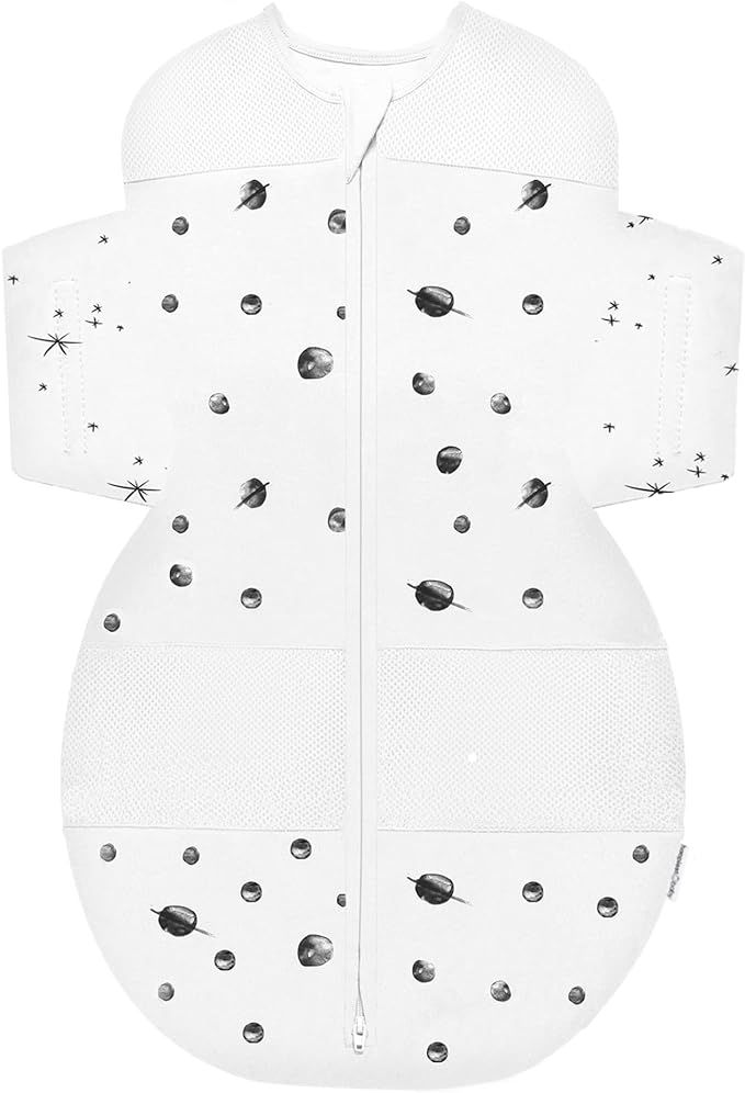 Happiest Baby SNOO Sleep Sack - 100% Organic Cotton Baby Swaddle Blanket - Doctor Designed Promotes Healthy Hip Development (Ivory Planets, Medium)